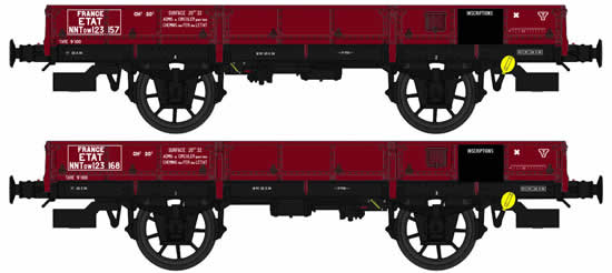 REE Modeles WB-358 - French 2pc Flat Wagon Set OCEM 19 Type A